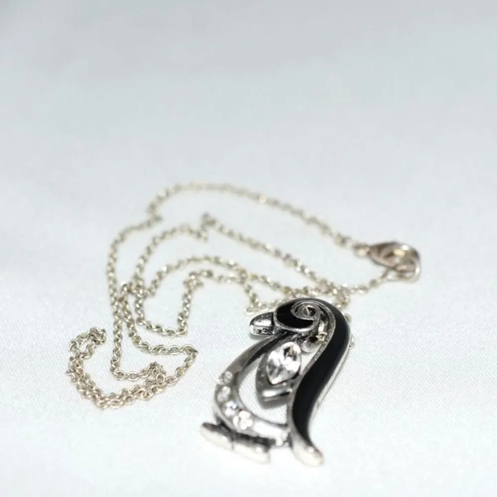 Vintage Penguin Rhinestone Accent Black Enamel 16